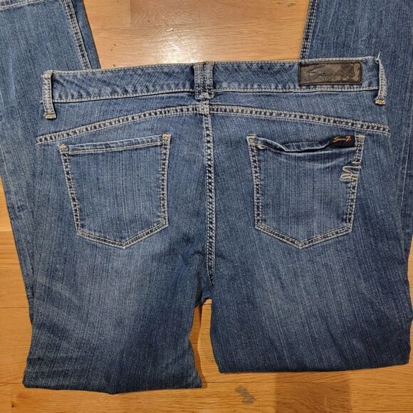 Seven7 Women's Blue Straight Leg Belt Loops Button Closure Jeans - Picture 8 of 8